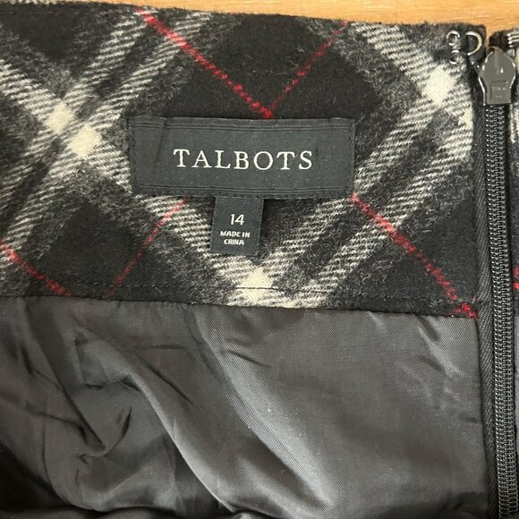 Talbots Skirt Womens 14 Black Gray Plaid Wool Blend Lined A-Line Midi Academia - Picture 5 of 8